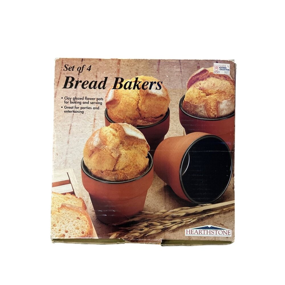 1996 Hearthstone Bread Baker Set 4 Clay Pots Baking Crocks Used